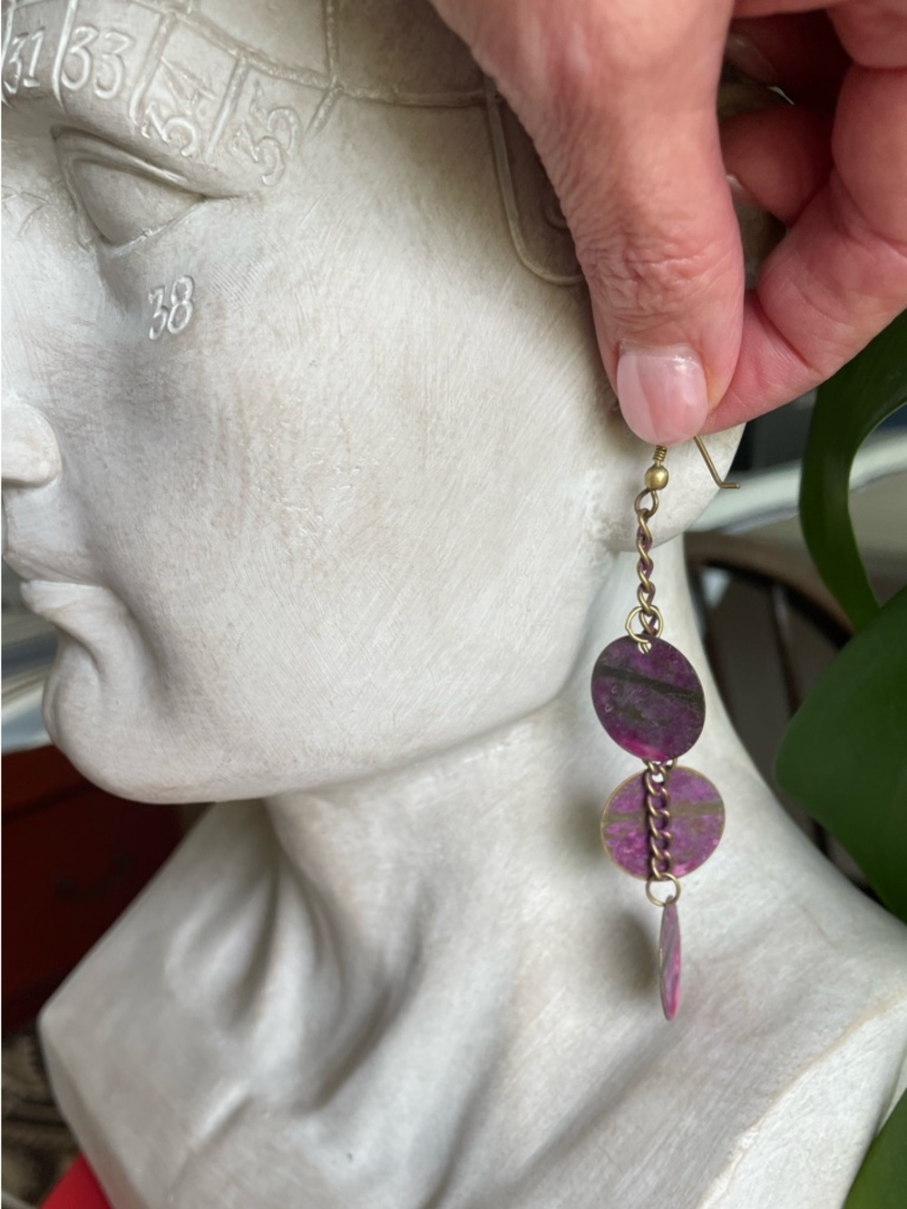 Lightweight Metal Disc Dangle Boho Earrings with Gold/Brass-tone Chains - Picture 4 of 4